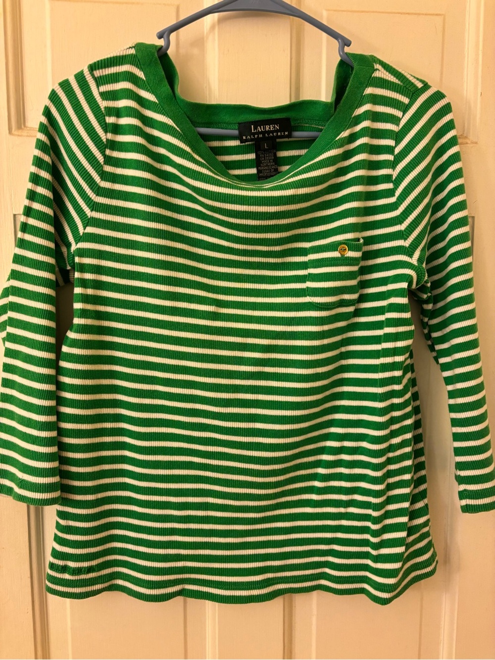 Ralph Lauren Green & White Striped Long-Sleeve Tee Size Large
